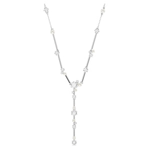 Collana a Y Constella Crystal Pearl, tagli Round, Bianco, Placcato rodio