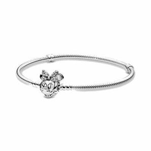 Disney, Bracciale Pandora Moments con maglia snake e chiusura con Minnie e pavé (Mis. 17)