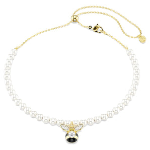 Girocollo Idyllia Crystal Pearl, Taglio misto, Ape, Bianco, Placcato color oro