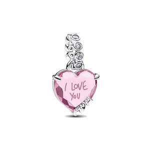 Charm Pendente Cuore Rosa Ti Voglio Bene Mamma