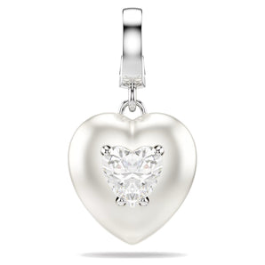 Charm Idyllia Taglio misto, Rivestimento color perla, Cuore, Bianco, Placcato rodio