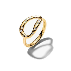 Anello Ovale Linea Sinuosa con Pietre Luminose (Misura 54)