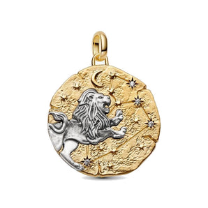 Charm Medallion XL Leone "Luceat Lux Tua"Argento Sterling 925, Esclusiva lega metallica rifinita in Oro