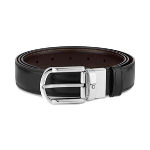 Cintura Montblanc reversibile in pelle nera/marrone 30 mm con fibbia a ferro di cavallo