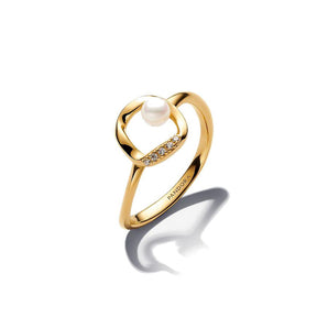 Anello Cerchio Linea Sinuosa con Perla d'Acqua Dolce Coltivata e Pavè
Placcatura in Oro 14k (Misura 50)