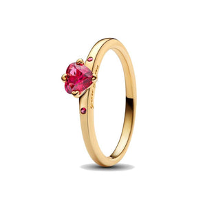 Anello Solitario Cuore Rosso (Misura 50)