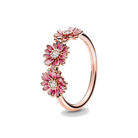 Anello Pandora con tre margherite rosa (Misura 52)