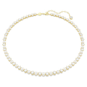 Collana Tennis Matrix Crystal Pearl, Taglio Round, Bianca, Placcato color oro