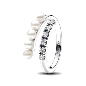 Anello Intreccio con Perle d'Acqua Dolce Coltivate e Pavè Pandora(Misura 58)