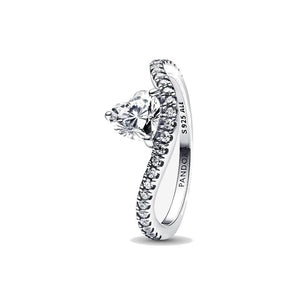 Anello Onda con Cuore Luminoso e Pavè (Misura 58)
