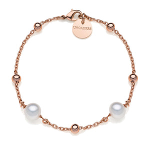 Bracciale Unoaerre in bronzo dorato rosa e perle naturali