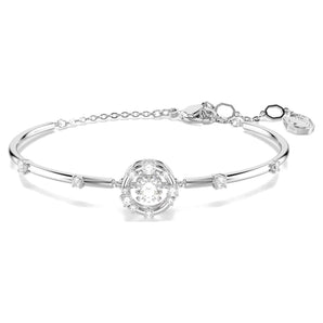 Bracciale rigido Constella Taglio Round, Dancing stone, Bianco, Placcato rodio