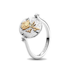 Rose sterling silver and 14k gold-plated spinnable ringAnello Medallion Rosa "Rosa Inter Spinas Crescit" Reversibile
Argento Sterling 925, Esclusiva lega metallica rifinita in Oro (Misura 56)