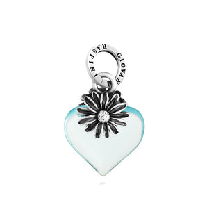 Charm cuore margherita azzurro