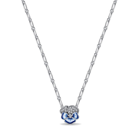 Collana Pandora Pendente Viola del Pensiero Blu Luminsa (Lunga 50 Cm)
