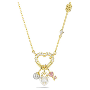 Pendente Idyllia Taglio misto, Cuore, chiave, Rosa, Placcato color oro