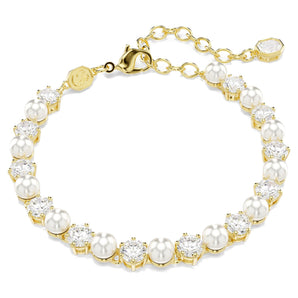 Bracciale Tennis Matrix Crystal Pearl, Taglio Round, Bianco, Placcato color oro