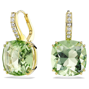 Orecchini Swarovski pendenti Millenia Taglio Cushion, Verdi, Finitura oro 18K