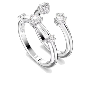 Anello Swarovski Constella Set (2), Taglio rotondo, Bianco, Placcato rodio (Misura 60)