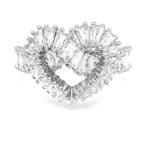 Anello Swarovski cocktail Matrix Taglio misto, Cuore, Bianco, Placcato rodio (Misura 58)