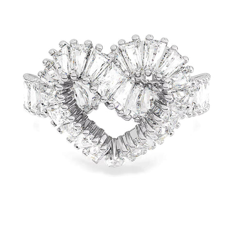 Anello Swarovski cocktail Matrix Taglio misto, Cuore, Bianco, Placcato rodio (Misura 58)