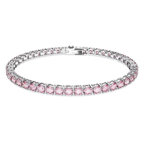 Braccialetto Swarovski Matrix Tennis Taglio tondo, Piccolo, Rosa, Placcato rodio (Misura L)