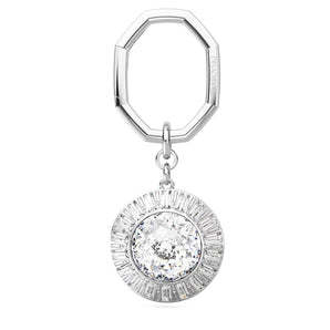 Portachiavi Swarovski Taglio tondo, Bianco, Placcato rodio
