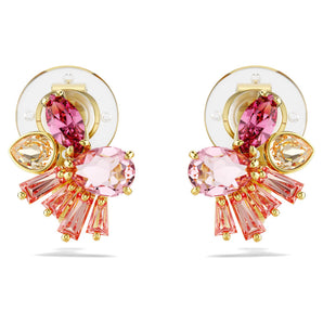 Orecchini Swarovski a clip Gema Taglio misto, Fiore, Rosa, Placcato color oro