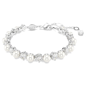 Bracciale Tennis Matrix Crystal Pearl, Taglio Round, Bianco, Placcato rodio