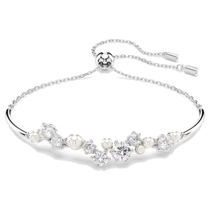Bracciale rigido Constella Crystal Pearl, tagli Round, Bianco, Placcato rodio