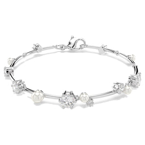 Bracciale Tennis Constella Crystal Pearl, tagli Round, Bianco, Placcato rodio