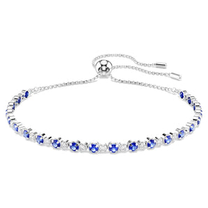 Bracciale Swarovski Tennis Matrix Tagli arrotondati misti, Blu, Placcato rodio
