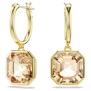 Orecchini Swarovski pendenti Millenia Taglio squadrato, Caramello, Placcato color oro