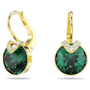 Orecchini Swarovski pendenti Bella V Taglio Round, Verdi, Placcato color oro