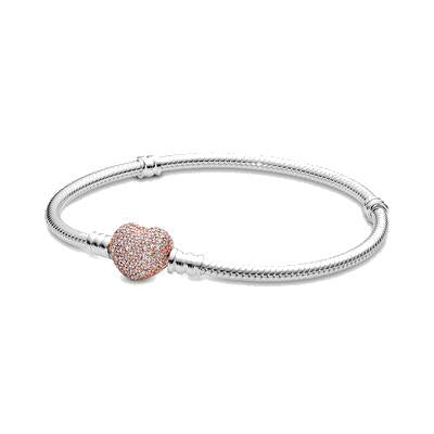 Bracciale Pandora Moments con maglia snake e chiusura con cuore e pavé (Misura 19 Cm)