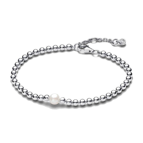 Bracciale con Perla d'Acqua Dolce Coltivata e Sfere Pandora (Misura 20 cm)