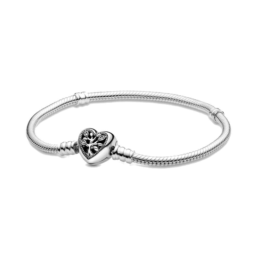 Bracciale Pandora Moments con maglia snake, chiusura a cuore e albero della vita (Misura 18 Cm)