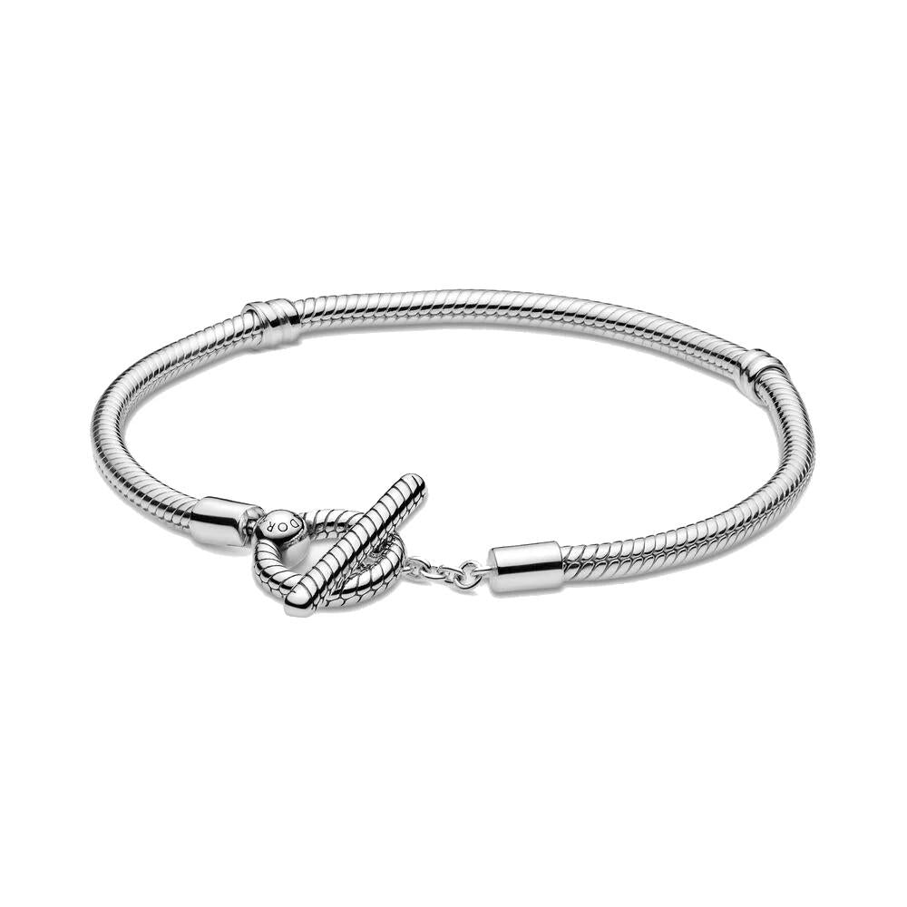 Bracciale Pandora Moments con maglia snake e barretta a T (Misura 17 Cm)