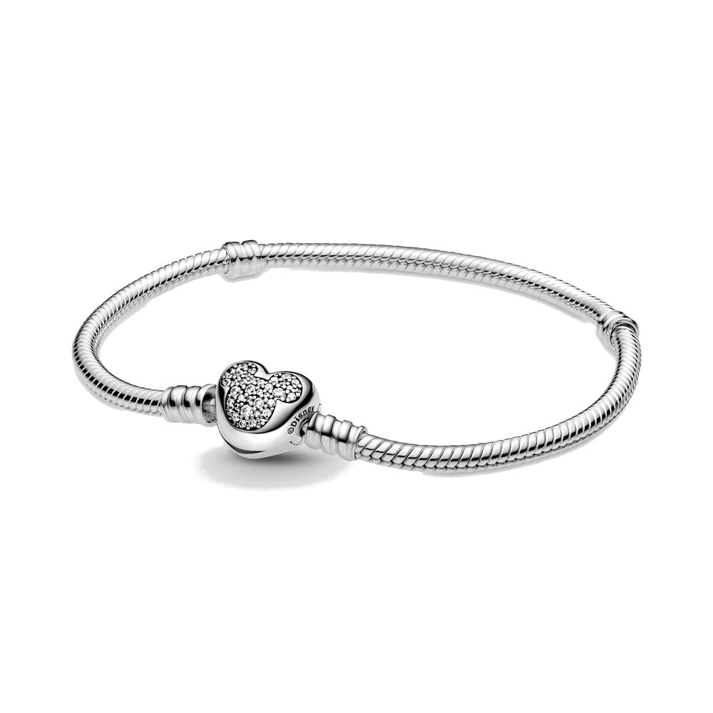 Disney, Bracciale Pandora Moments con maglia snake, chiusura a cuore e Mickey Mouse (Misura 16 Cm)