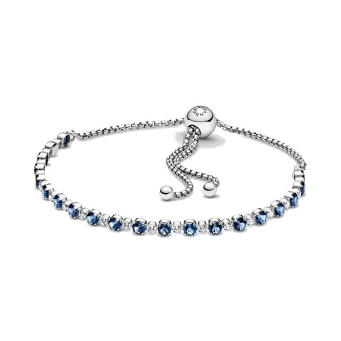 Bracciale Pandora blu scintillante con chiusura regolabile (Per polsi da 14 a 17 Cm)