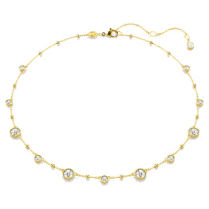 Collana Imber Taglio Round, Design sparpagliato, Bianca, Placcato color oro