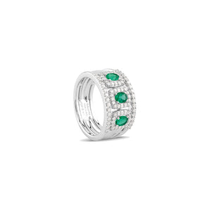 Anello a fascia oro, diamanti e smeraldi