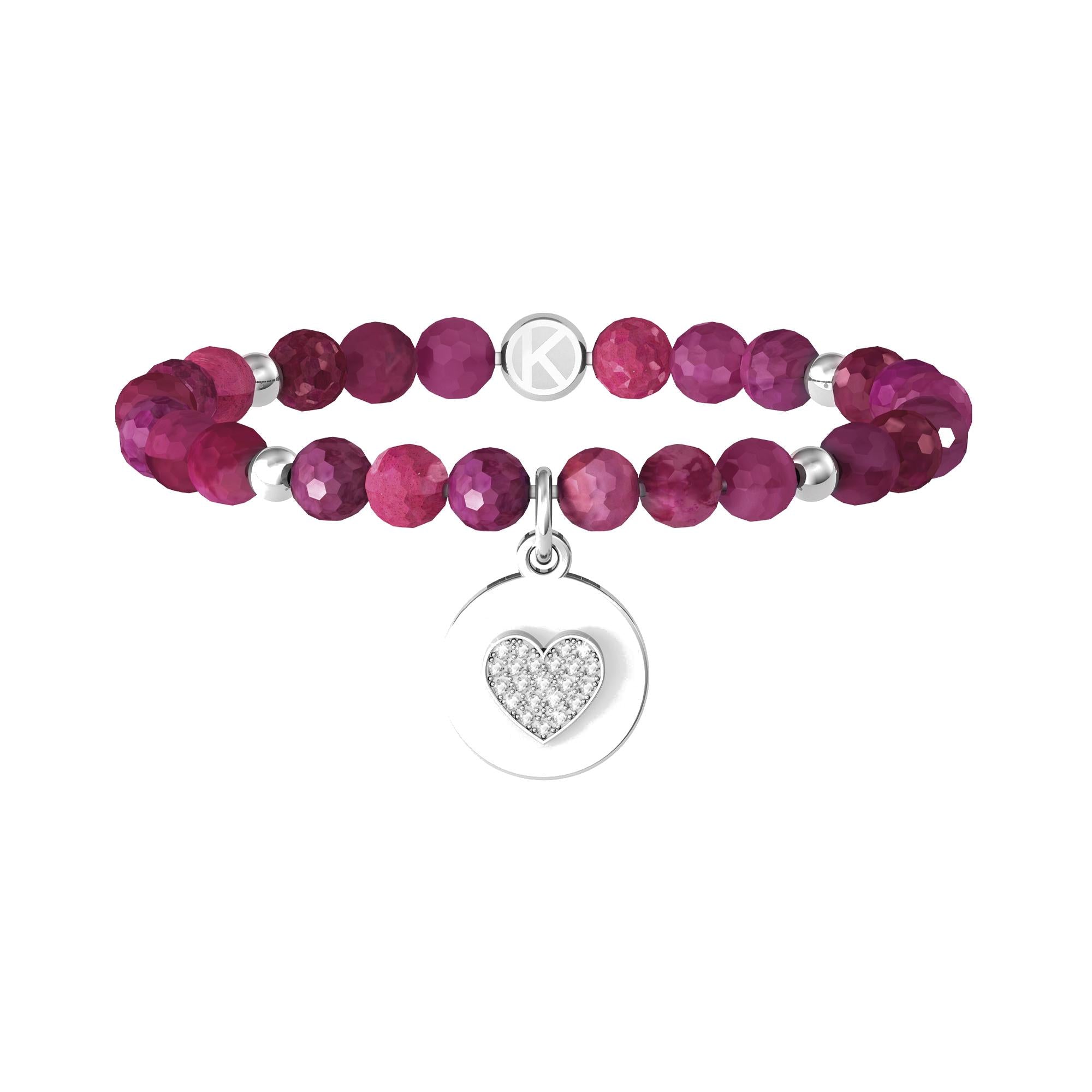 Bracciale Kidult maestra con agata fucsia e cuore