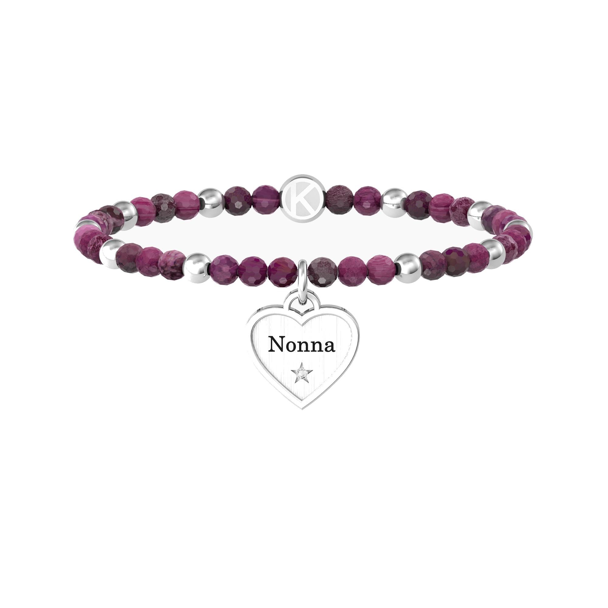 Bracciale Kidult nonna con agata fucsia e ciondolo cuore