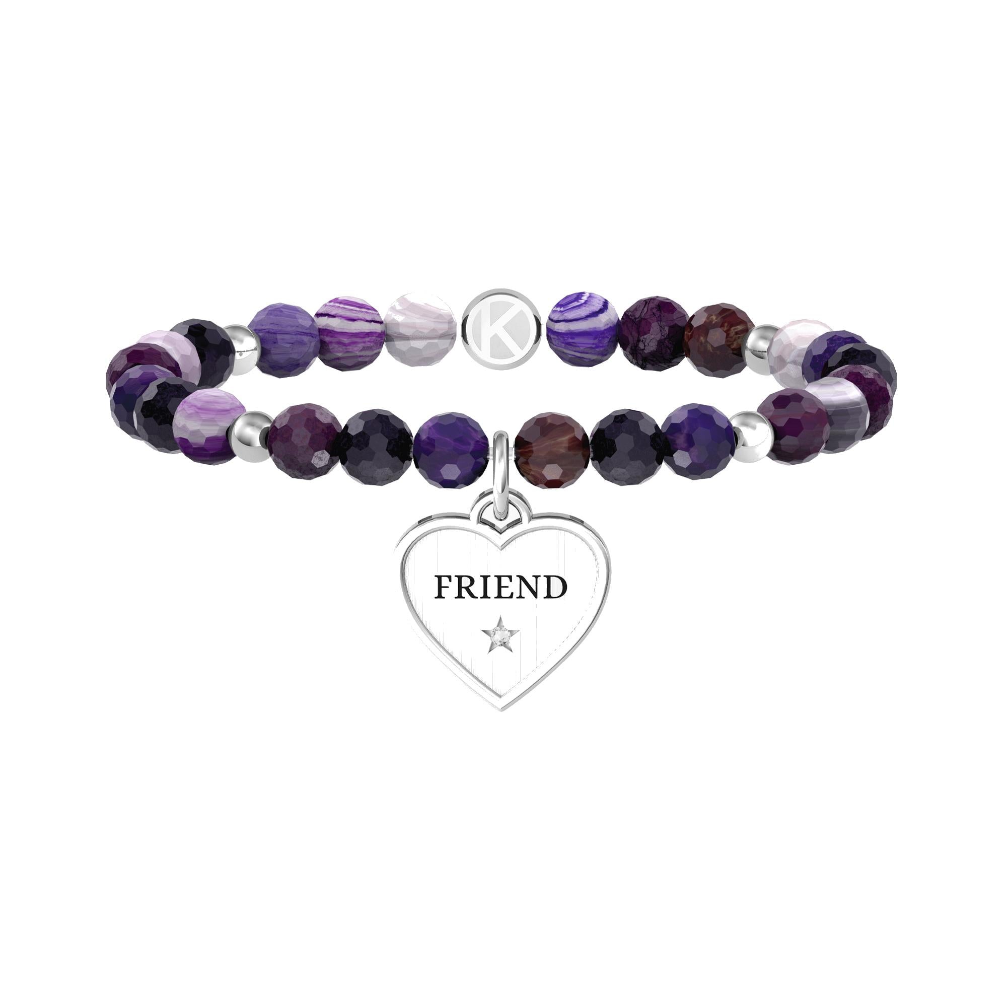 Bracciale Kidult amica con agata viola e ciondolo cuore