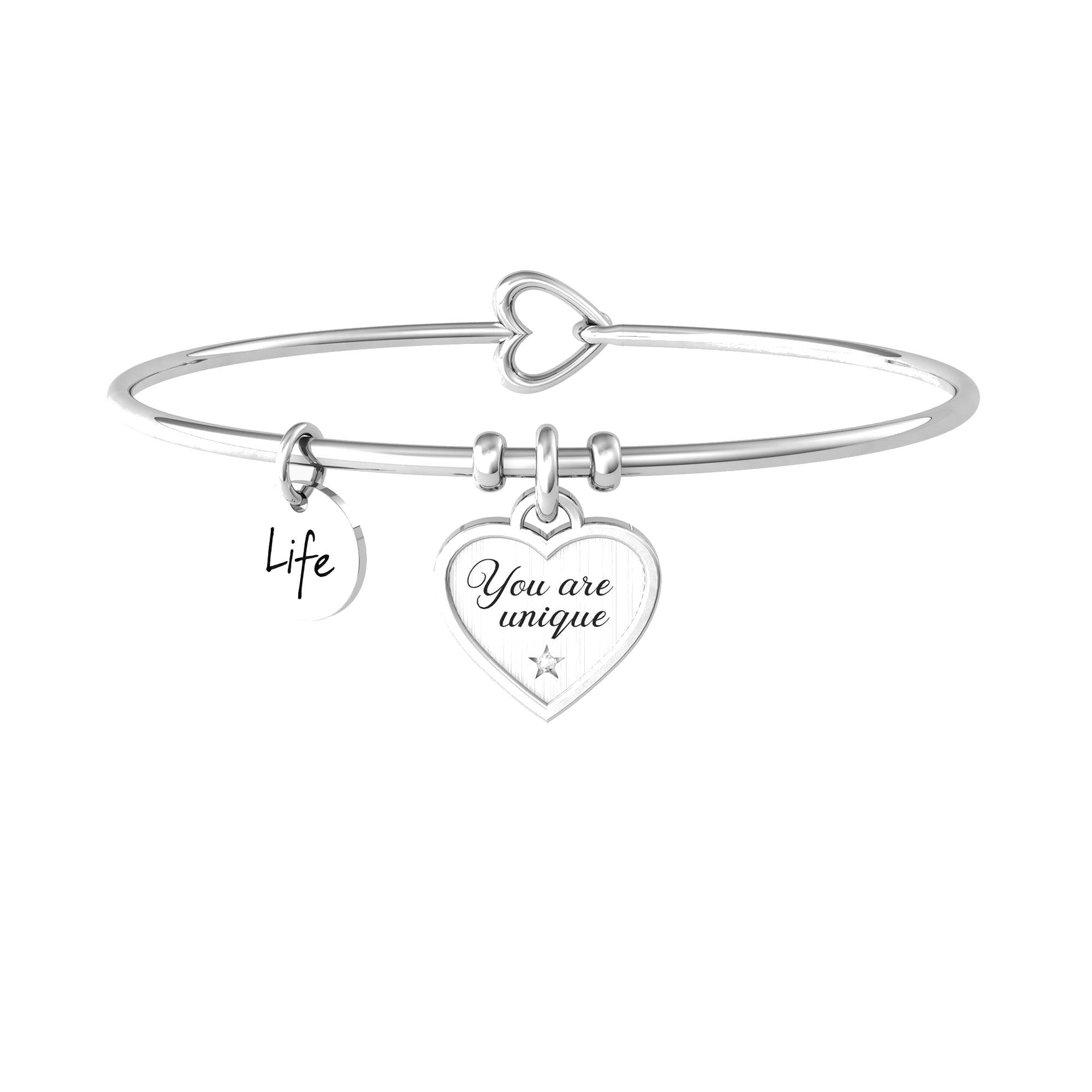 Bracciale Kidult rigido con ciondolo cuore e frase