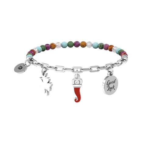 Bracciale Kidult con catena, pietre multicolor e ciondoli