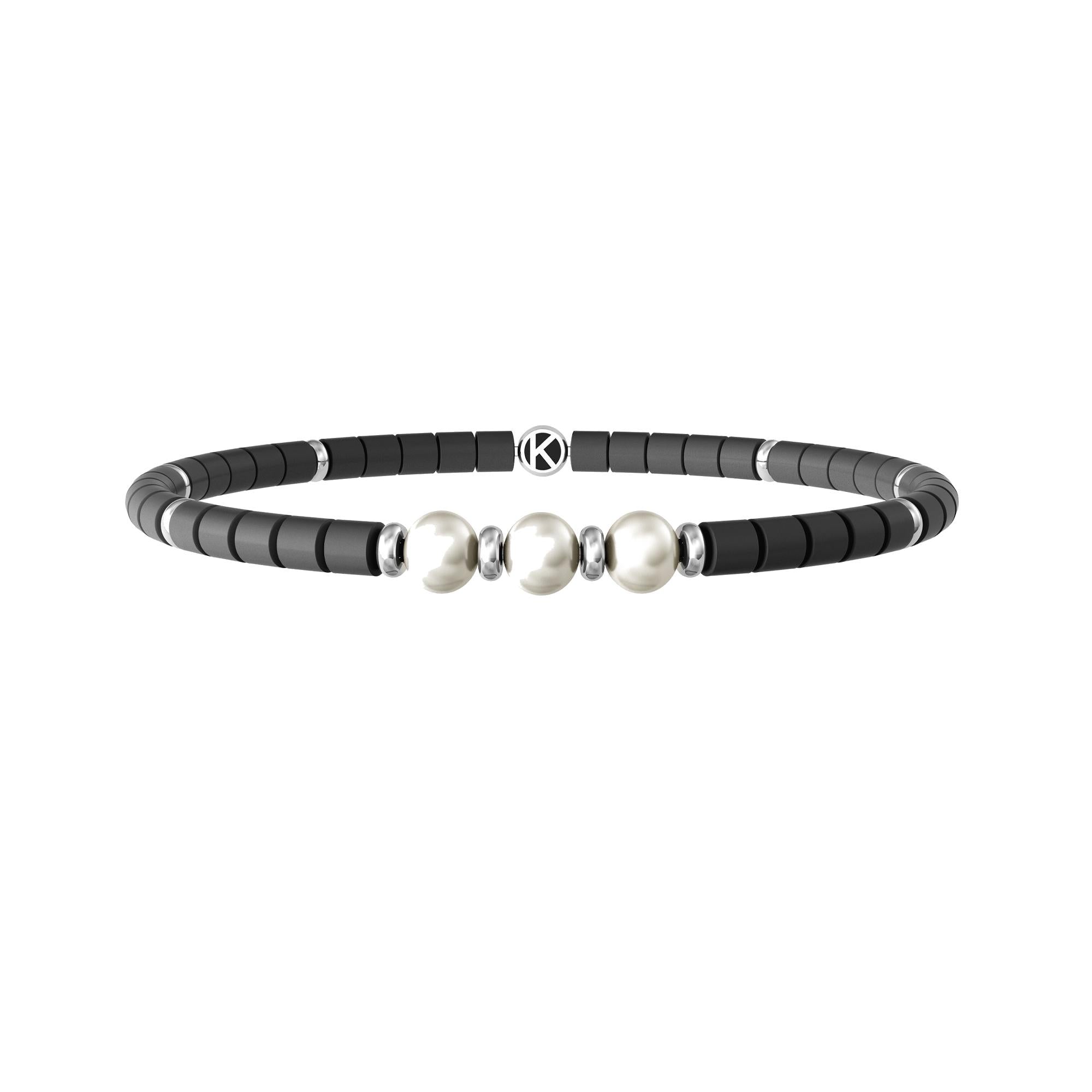 Bracciale Kidult elastico uomo con ematite grigia e perle