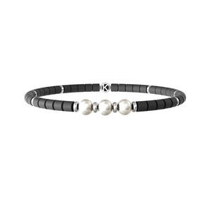 Bracciale Kidult elastico uomo con ematite grigia e perle