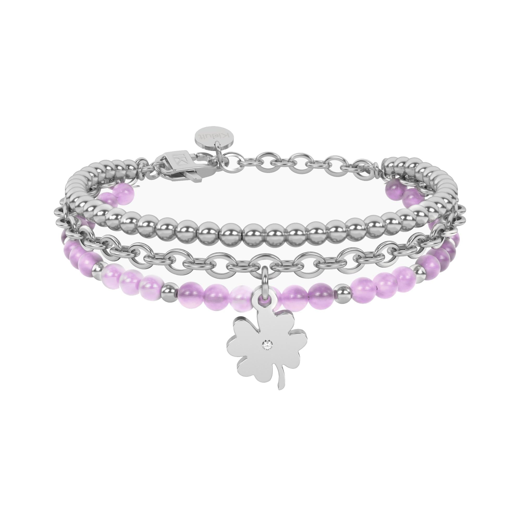 Bracciale giada rosa con quadrifoglio